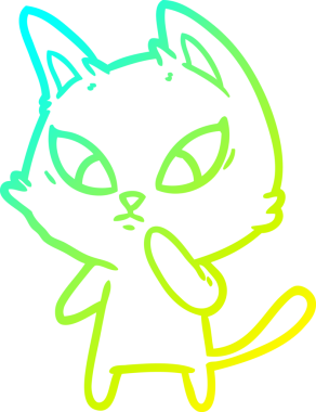 Bir insan tarafından çizilmiş kafası karışmış çizgi film kedisinin soğuk gradyan çizgisi.