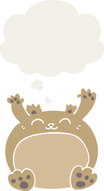 Düşünce baloncuğu olan çizgi film ayısı insan tarafından çizilmiş.