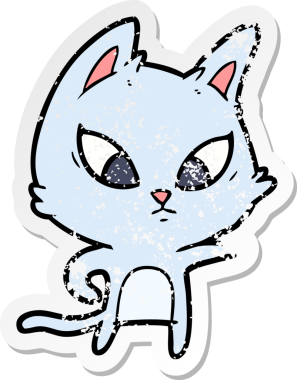 Bir insan tarafından çizilmiş kafası karışmış bir çizgi film kedisinin sıkıntılı çıkartması.