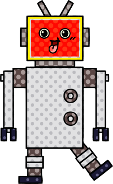 Bir insan tarafından çizilmiş mutlu bir robotun çizgi romanı.