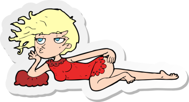 Bir insan tarafından çizilmiş seksi pozlu bir karikatür kadının çıkartması.