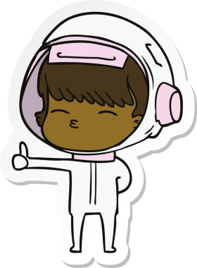 Bir insan tarafından çizilmiş, meraklı astronotun çıkartması.