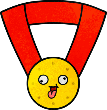 Bir insan tarafından çizilmiş altın madalyanın retro grunge desenli karikatürü