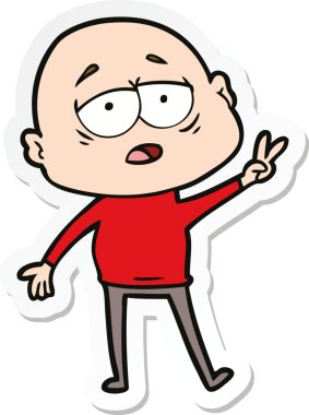 Bir insan tarafından çizilmiş, yorgun, kel bir adamın çıkartması.