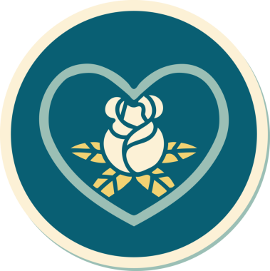 Geleneksel kalp stili dövme çıkartması ve bir insan tarafından çizilmiş çiçekler.