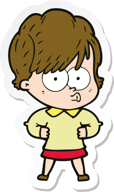 Bir insan tarafından çizilmiş bir karikatür kadının çıkartması.