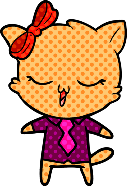 Bir insan tarafından çizilmiş kafasında yay olan çizgi film kedisi.