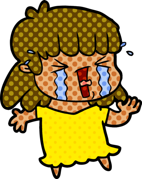 Bir insan tarafından çizilmiş gözyaşları içindeki çizgi film kadını.