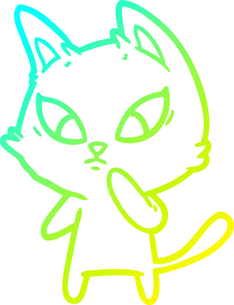 Bir insan tarafından çizilmiş kafası karışmış çizgi film kedisinin soğuk gradyan çizgisi.