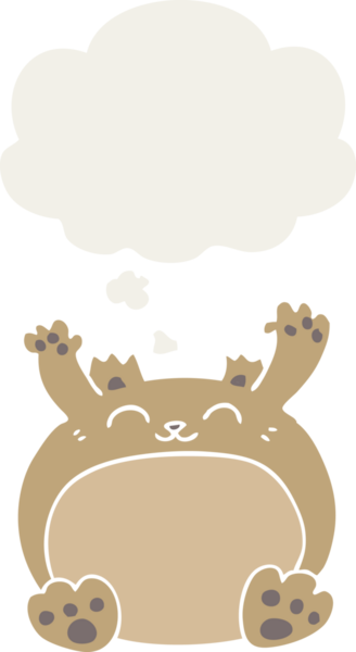 Düşünce baloncuğu olan çizgi film ayısı insan tarafından çizilmiş.