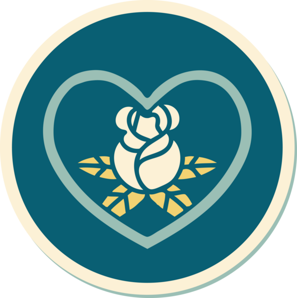 Geleneksel kalp stili dövme çıkartması ve bir insan tarafından çizilmiş çiçekler.