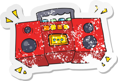 Bir insan tarafından çizilmiş bir kaset çaların gerilimli retro yapıştırması.