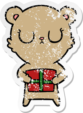 Huzurlu bir çizgi film ayısının sıkıntılı çıkartması. Bir insan tarafından çizilmiş.