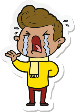 Bir insan tarafından çizilmiş ağlayan bir karikatür çıkartması.