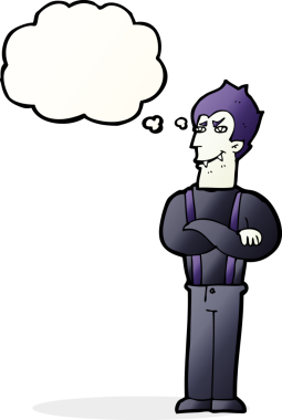 Bir insan tarafından çizilmiş düşünce baloncuğu olan bir vampir.