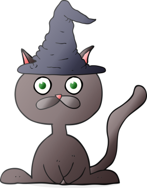 Bir insan tarafından çizilmiş serbest çizim cadılar bayramı kedisi.