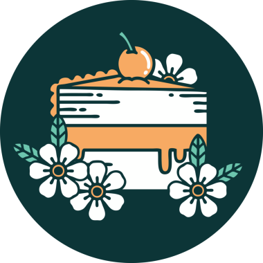 Bir dilim pasta ve bir insanın çizdiği çiçeklerin ikonik dövme şekli.