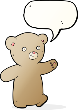 Bir insan tarafından çizilmiş konuşma balonlu oyuncak ayı.