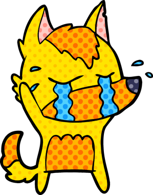 Bir insan tarafından çizilmiş üzgün küçük tilki çizgi film karakteri.