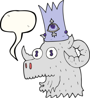 Bir insan tarafından çizilmiş sihirli taç ile serbest konuşma balonu karikatür kafası