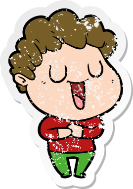 Bir insan tarafından çizilmiş gülen bir karikatürcünün sıkıntılı çıkartması.