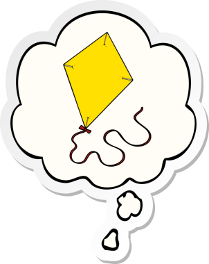 Düşünce baloncuklu uçan uçurtma bir insan tarafından çizilmiş bir çıkartma.