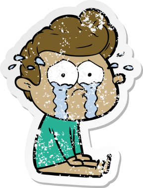 Bir insan tarafından çizilmiş ağlayan bir karikatür çıkartması.