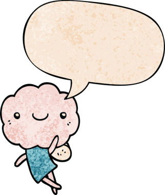 Konuşma baloncuğu olan sevimli bulut kafalı yaratık insan tarafından çizilmiş eski dokular.