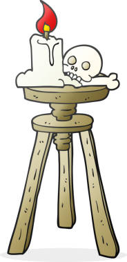 Bir insan tarafından çizilmiş serbest çizim, ürkütücü kafatası ve mum.