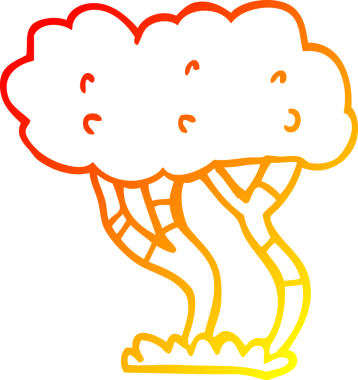 Bir insan tarafından çizilmiş bir çizgi film ağacının sıcak gradyan çizimi