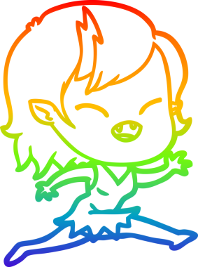 Gökkuşağı gradyan çizgi çizimi bir insan tarafından çizilen gülen vampir kızın çizimi