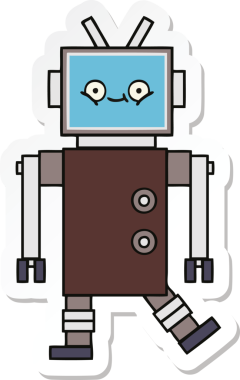 Bir insan tarafından çizilmiş şirin çizgi film robotunun çıkartması.