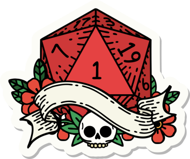 Bir insan tarafından çizilmiş doğal bir d20 zar etiketi.