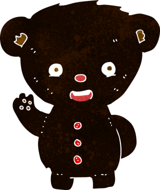 Bir insan tarafından çizilmiş siyah ayı yavrusunu sallayan çizgi film.