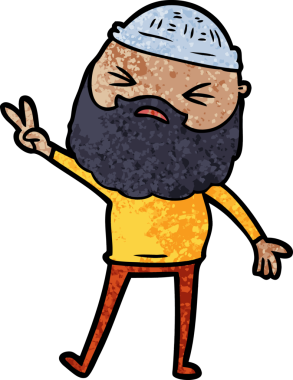 Bir insan tarafından çizilmiş sakallı bir çizgi film adamı.