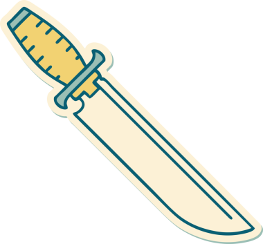 Bir insan tarafından çizilmiş bıçağın geleneksel stiliyle dövme çıkartması.