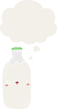 Düşünce baloncuğu insan tarafından çizilmiş tatlı süt şişesi.