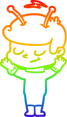 Gökkuşağı gradyan çizimi bir insan tarafından çizilmiş dost bir uzay adamının çizimi