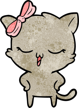 Kafasında yay olan çizgi film kedisi ve bir insan tarafından çizilmiş kalçalar.