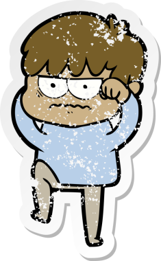 Bir insan tarafından çizilmiş kızgın bir çizgi film çocuğunun sıkıntılı çıkartması.