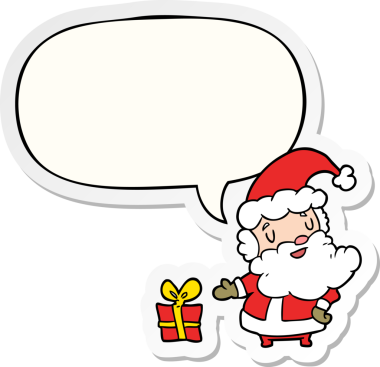 Bir insan tarafından çizilmiş konuşma balonu çıkartmasıyla birlikte noel baba çizgi filmi.