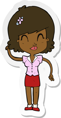 Bir insan tarafından çizilmiş, karikatür gibi güzel bir kadının çıkartması.