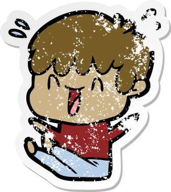 Bir insan tarafından çizilmiş gülen bir çizgi film karakterinin sıkıntılı çıkartması.