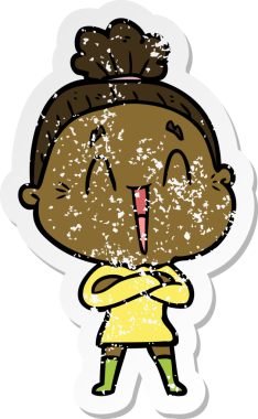 Bir insan tarafından çizilmiş mutlu, yaşlı bir kadının sıkıntılı çıkartması.