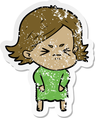 Bir insan tarafından çizilmiş kızgın bir kızın sıkıntılı çıkartması.