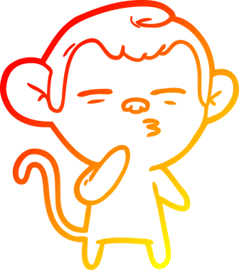 Bir insan tarafından çizilmiş şüpheli bir maymunun sıcak çizgi çizimi