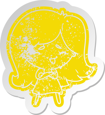 Bir insan tarafından çizilmiş sevimli bir kawai kızının sıkıntılı eski çizgi film çıkartması.