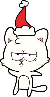 Bir insan tarafından çizilmiş Noel Baba şapkası takan bir kedi çizilmiş.