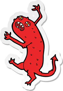 Bir insan tarafından çizilmiş küçük bir canavarın çıkartması.