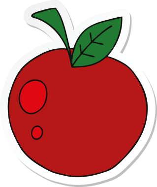 Bir insan tarafından çizilmiş kırmızı elmanın garip bir el çıkartması.